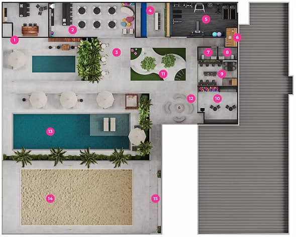 Planta complementar do térreo com distribuição de espaços